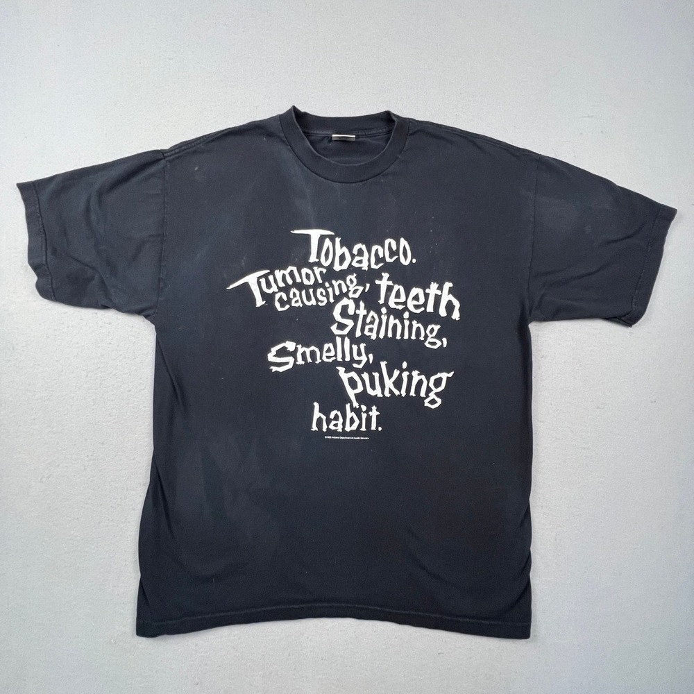 Alstyle Tobacco Tumor Habit‎ T-Shirt Mens XL Black Vintage 1996 Distressed Rare